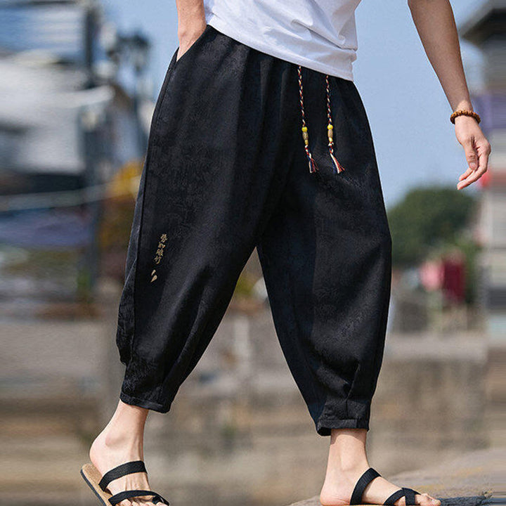 Pantalon homme avec cordon de serrage et poches, motif broderie Buddha Stones , longueur 7-8 - image 6