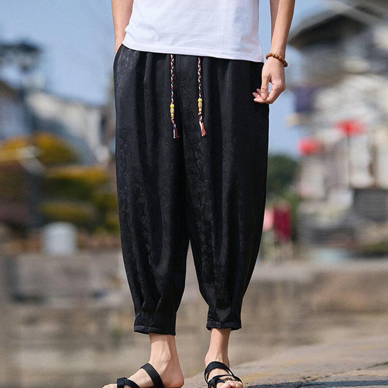 Pantalon homme avec cordon de serrage et poches, motif broderie Buddha Stones , longueur 7-8 - image 1