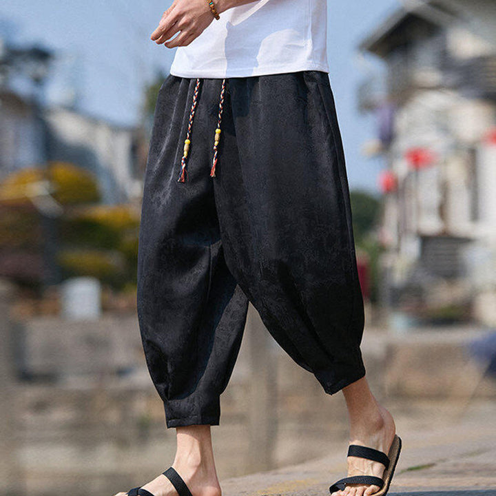 Pantalon homme avec cordon de serrage et poches, motif broderie Buddha Stones , longueur 7-8 - image 4