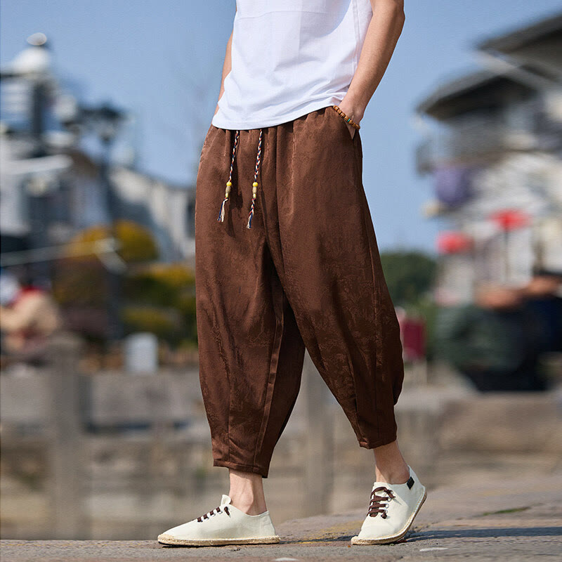 Pantalon homme avec cordon de serrage et poches, motif broderie Buddha Stones , longueur 7-8 - SaddleBrown - US/UK/AU46，EU56 (5XL) - image 8