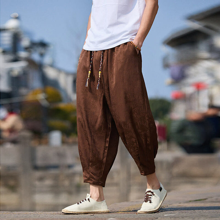 Pantalon homme avec cordon de serrage et poches, motif broderie Buddha Stones , longueur 7-8 - SaddleBrown - US/UK/AU46，EU56 (5XL) - image 8