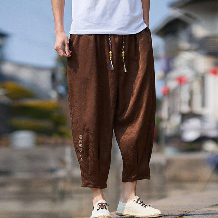 Pantalon homme avec cordon de serrage et poches, motif broderie Buddha Stones , longueur 7-8 - image 13