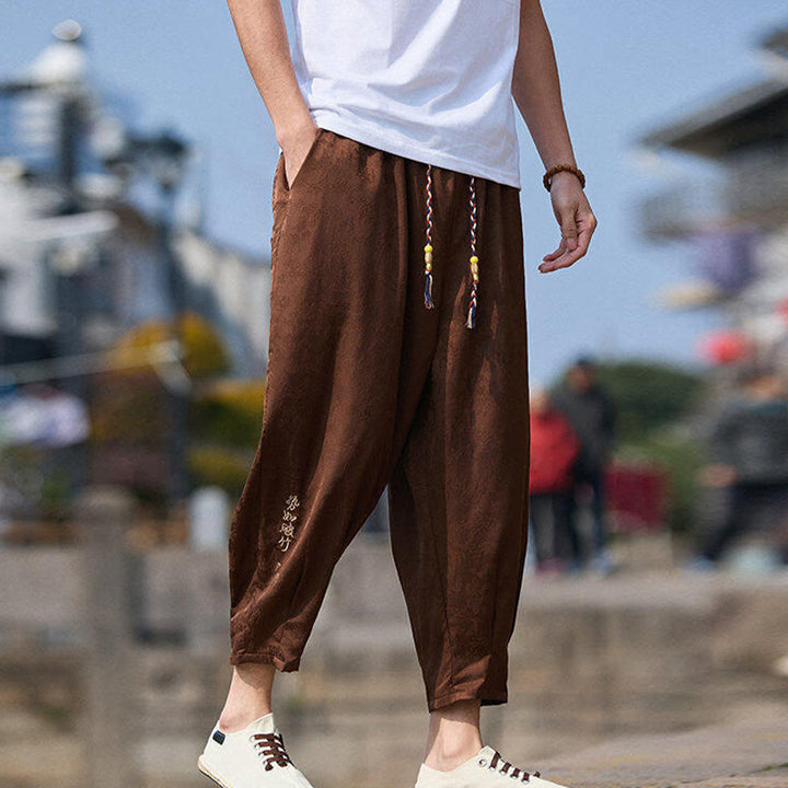 Pantalon homme avec cordon de serrage et poches, motif broderie Buddha Stones , longueur 7-8 - image 12