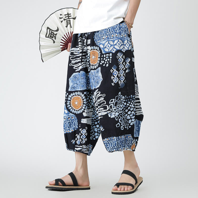 Pantalon d'été en coton et lin pour homme, Buddha Stones patchwork, éléphant, mandala, géométrie, longueur 7-8, avec poches - image 39