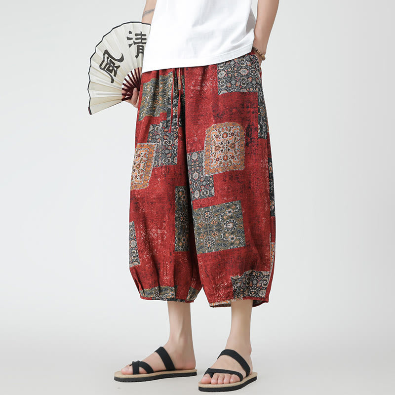 Pantalon d'été en coton et lin pour homme, Buddha Stones patchwork, éléphant, mandala, géométrie, longueur 7-8, avec poches - image 8