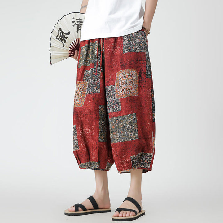 Pantalon d'été en coton et lin pour homme, Buddha Stones patchwork, éléphant, mandala, géométrie, longueur 7-8, avec poches - image 8