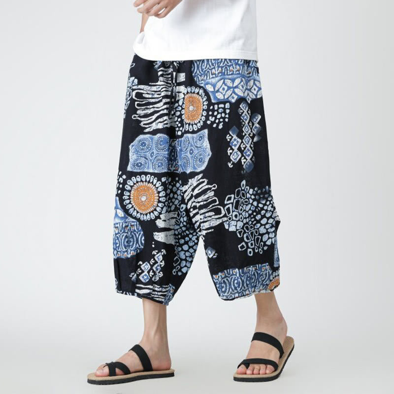 Pantalon d'été en coton et lin pour homme, Buddha Stones patchwork, éléphant, mandala, géométrie, longueur 7-8, avec poches - SteelBlue - US/UK/AU46，EU56 (5XL) - image 31