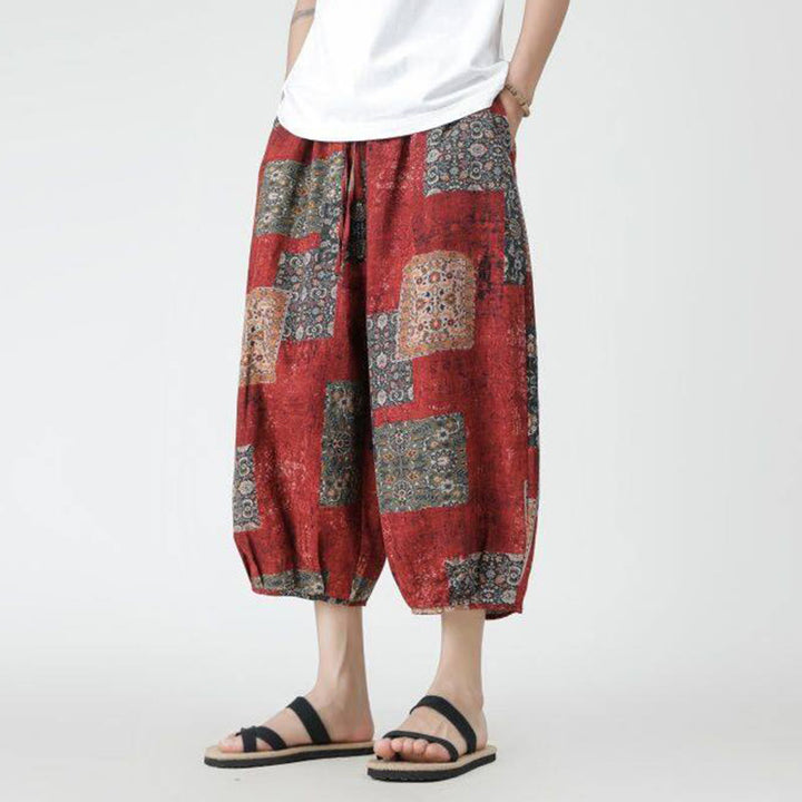 Pantalon d'été en coton et lin pour homme, Buddha Stones patchwork, éléphant, mandala, géométrie, longueur 7-8, avec poches - image 9