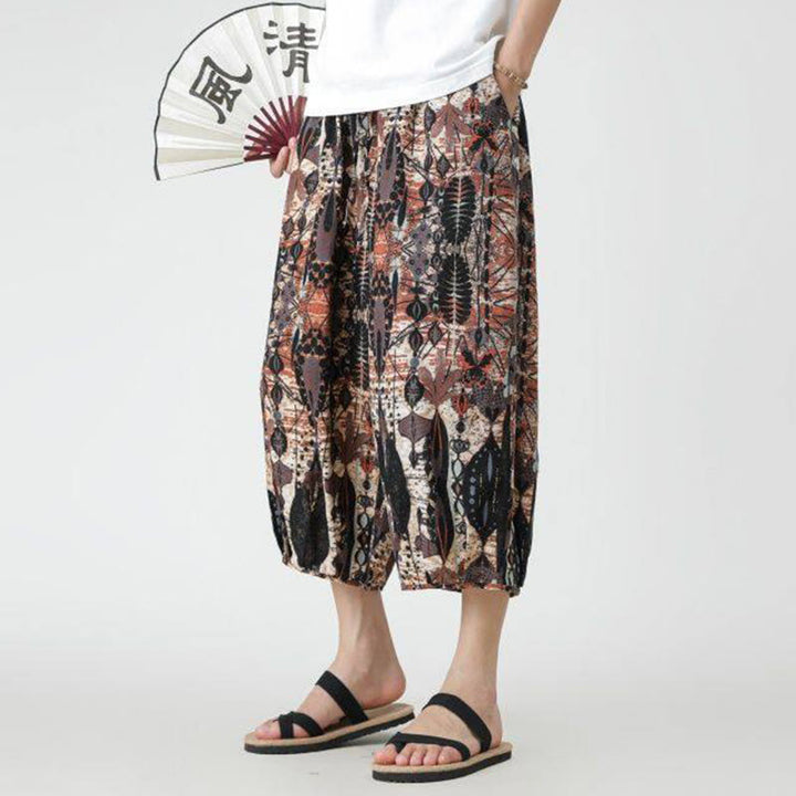 Pantalon d'été en coton et lin pour homme, Buddha Stones patchwork, éléphant, mandala, géométrie, longueur 7-8, avec poches - image 18