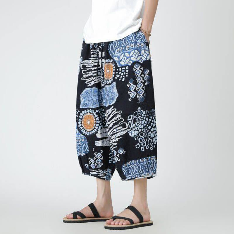 Pantalon d'été en coton et lin pour homme, Buddha Stones patchwork, éléphant, mandala, géométrie, longueur 7-8, avec poches - image 37