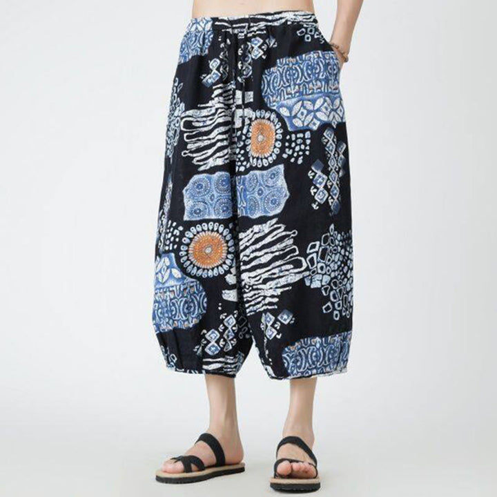 Pantalon d'été en coton et lin pour homme, Buddha Stones patchwork, éléphant, mandala, géométrie, longueur 7-8, avec poches - image 38