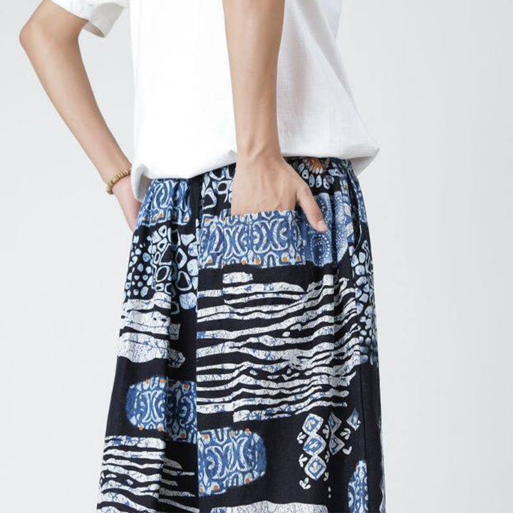 Pantalon d'été en coton et lin pour homme, Buddha Stones patchwork, éléphant, mandala, géométrie, longueur 7-8, avec poches - image 40