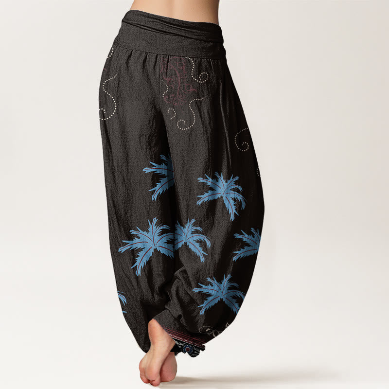 Pantalon sarouel décontracté à taille élastique pour femme avec motif floral et palmier tropical Buddha Stones - image 2