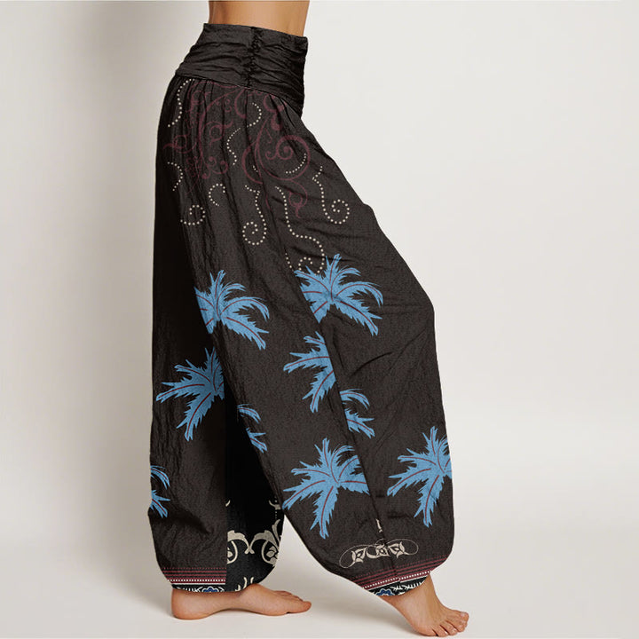 Pantalon sarouel décontracté à taille élastique pour femme avec motif floral et palmier tropical Buddha Stones - image 3