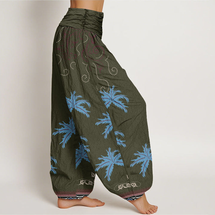 Pantalon sarouel décontracté à taille élastique pour femme avec motif floral et palmier tropical Buddha Stones - image 10