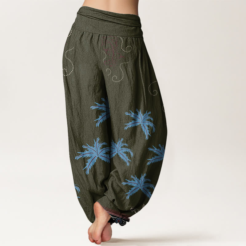 Pantalon sarouel décontracté à taille élastique pour femme avec motif floral et palmier tropical Buddha Stones - image 9
