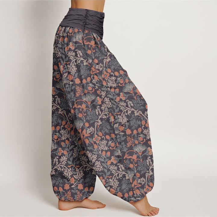 Pantalon harem à taille élastique pour femme, en coton décontracté, motif fleurs, vigne et feuilles, avec Buddha Stones - image 5