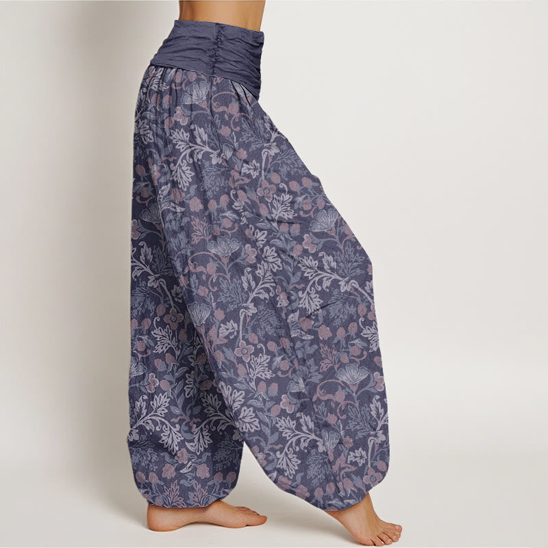 Pantalon harem à taille élastique pour femme, en coton décontracté, motif fleurs, vigne et feuilles, avec Buddha Stones - image 8