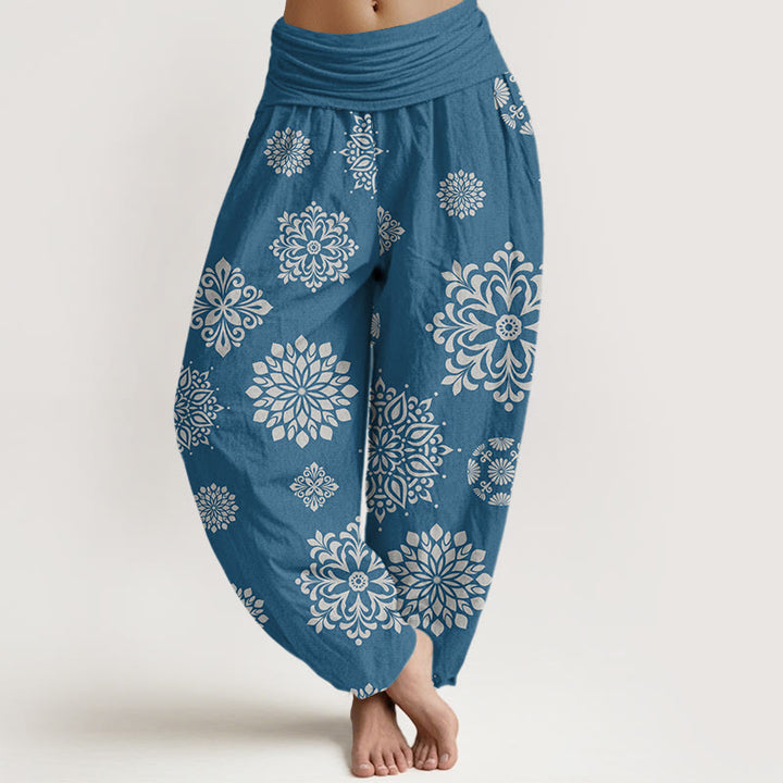 Pantalon sarouel décontracté à taille élastique pour femme avec motif mandala et Buddha Stones - Bleu acier - US22，UK/AU26，EU54 (6XL) - image 5