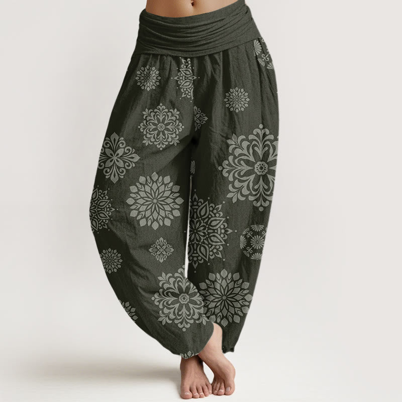 Pantalon sarouel décontracté à taille élastique pour femme avec motif mandala et Buddha Stones - Vert olive foncé - US22，UK/AU26，EU54 (6XL) - image 8