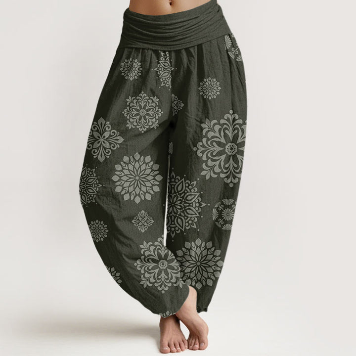 Pantalon sarouel décontracté à taille élastique pour femme avec motif mandala et Buddha Stones - Vert olive foncé - US22，UK/AU26，EU54 (6XL) - image 8