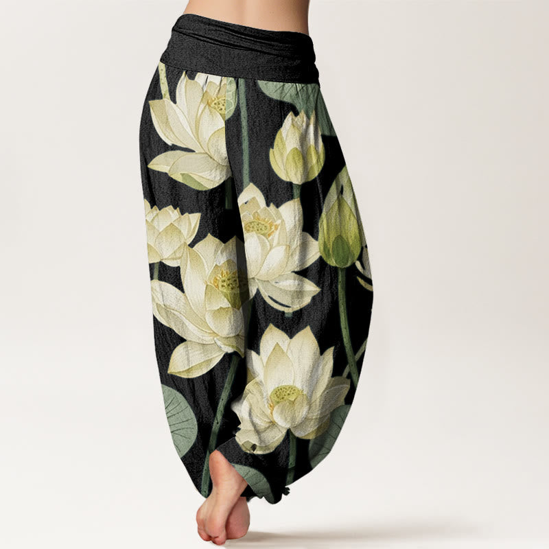 Pantalon sarouel décontracté à taille élastique pour femme avec motif de fleurs de lotus et Buddha Stones - image 7