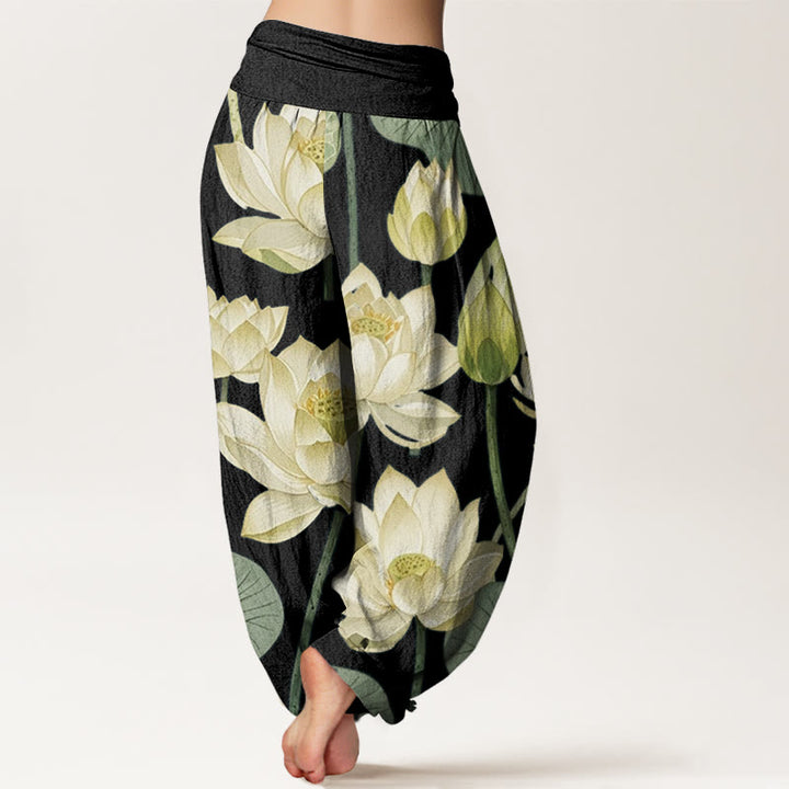 Pantalon sarouel décontracté à taille élastique pour femme avec motif de fleurs de lotus et Buddha Stones - image 7