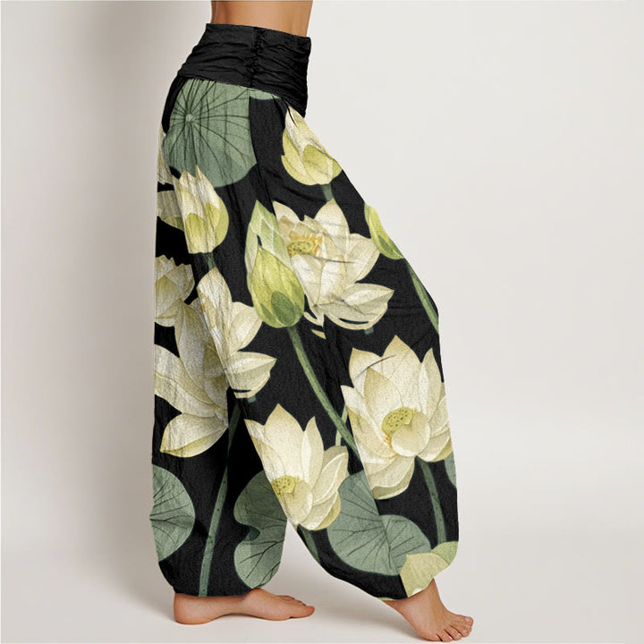 Pantalon sarouel décontracté à taille élastique pour femme avec motif de fleurs de lotus et Buddha Stones - image 6