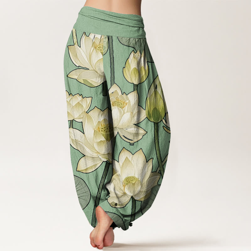 Pantalon sarouel décontracté à taille élastique pour femme avec motif de fleurs de lotus et Buddha Stones - image 10
