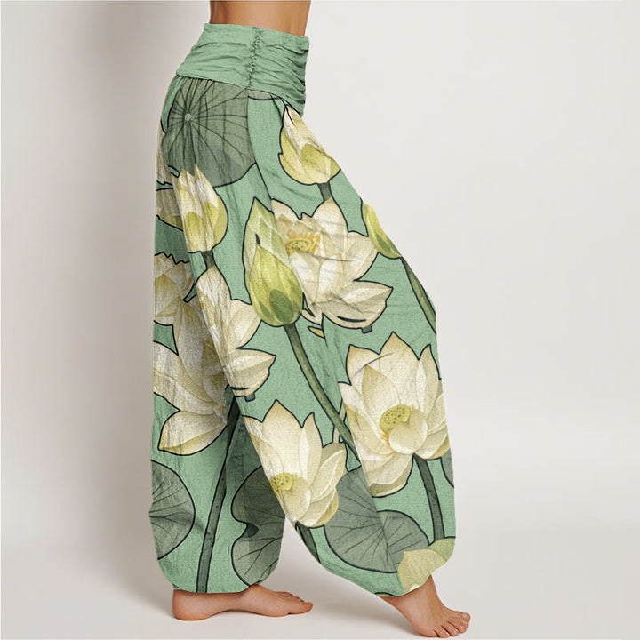 Pantalon sarouel décontracté à taille élastique pour femme avec motif de fleurs de lotus et Buddha Stones - image 9