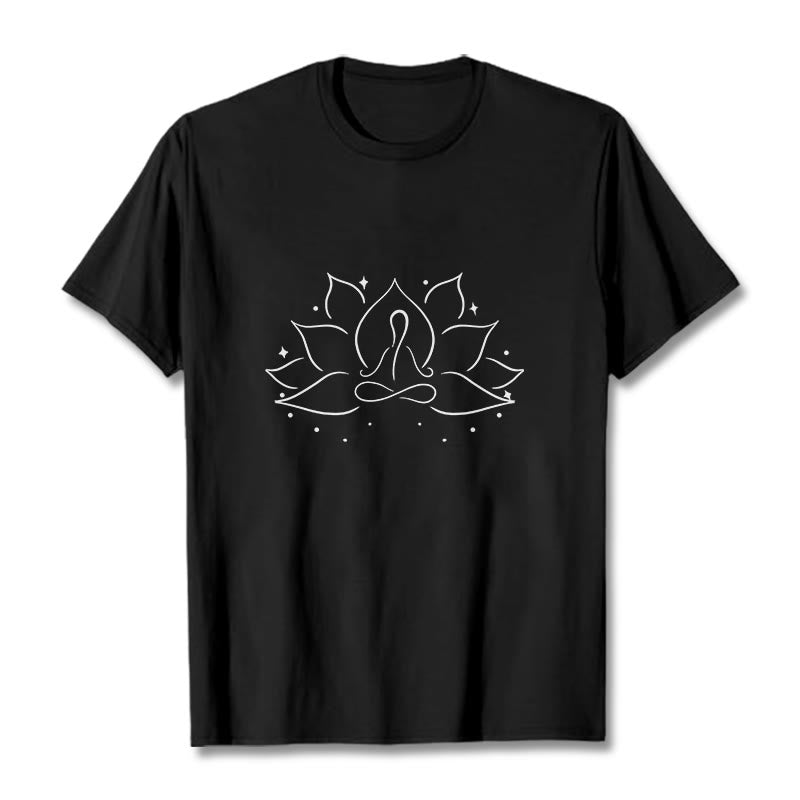 T-shirt avec motif de pose de yoga méditative, Buddha Stones et fleur de lotus - Noir - 2XL - image 3