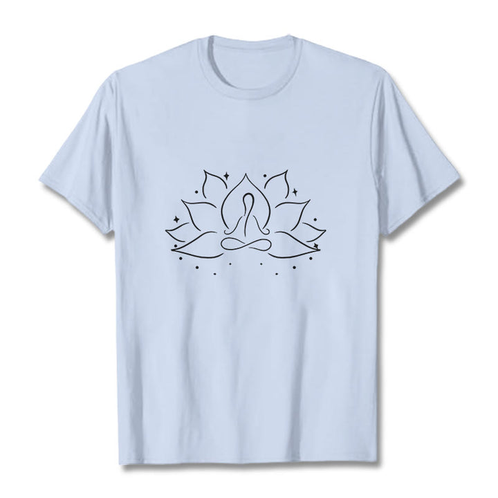 T-shirt avec motif de pose de yoga méditative, Buddha Stones et fleur de lotus - Cyan clair - 2XL - image 18