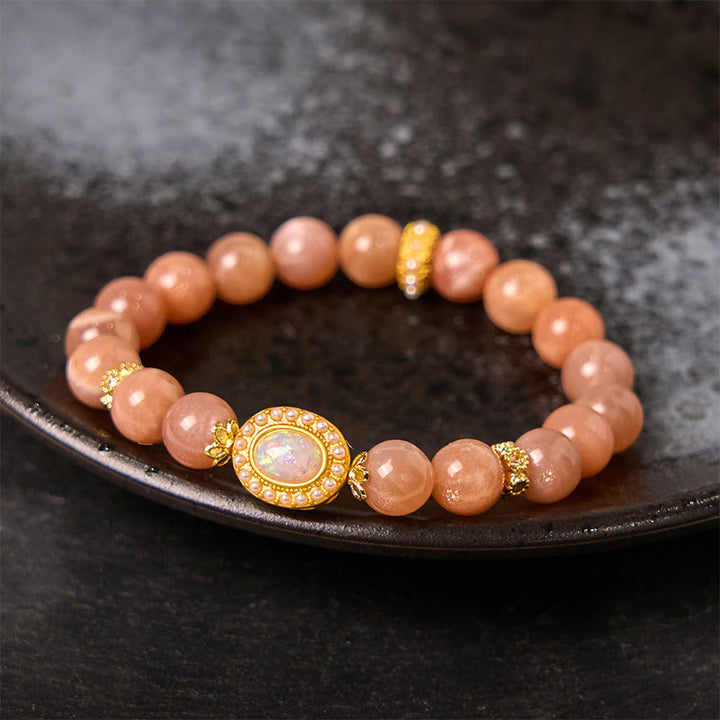Bracelet apaisant réglable en pierre de lune pêche naturelle Buddha Stones