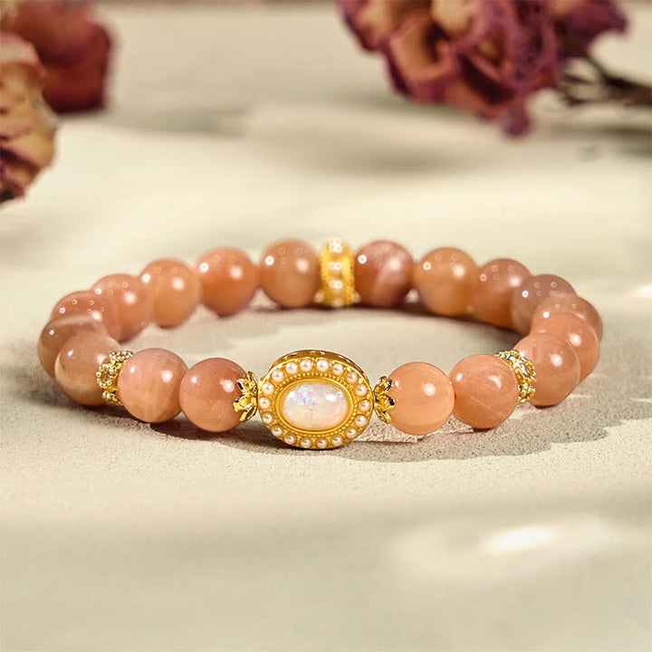 Bracelet apaisant réglable en pierre de lune pêche naturelle Buddha Stones