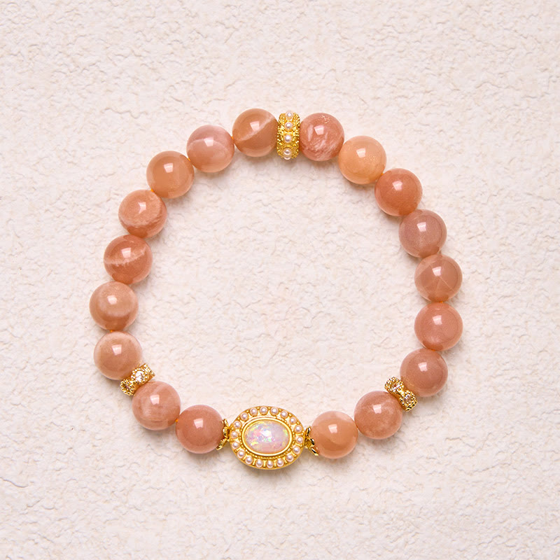 Bracelet apaisant réglable en pierre de lune pêche naturelle Buddha Stones