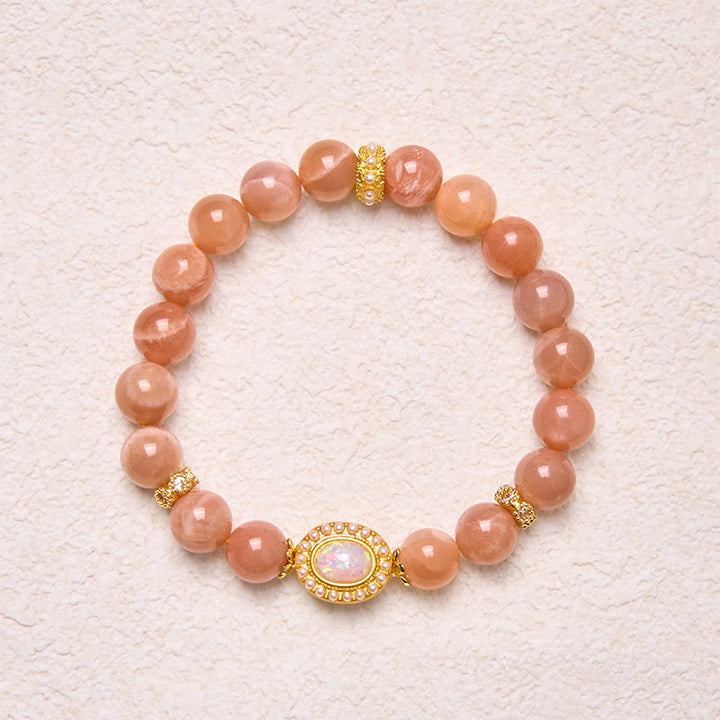 Bracelet apaisant réglable en pierre de lune pêche naturelle Buddha Stones
