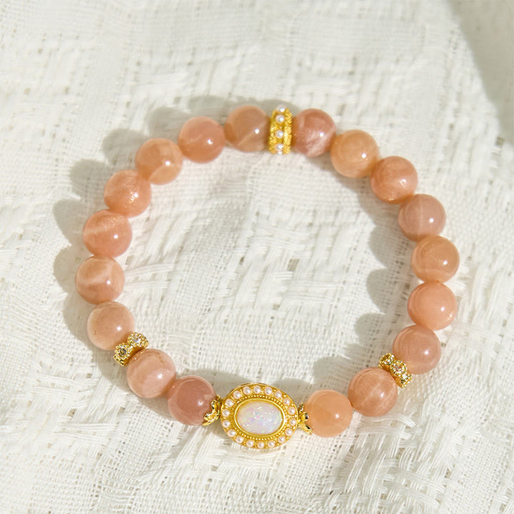 Bracelet apaisant réglable en pierre de lune pêche naturelle Buddha Stones