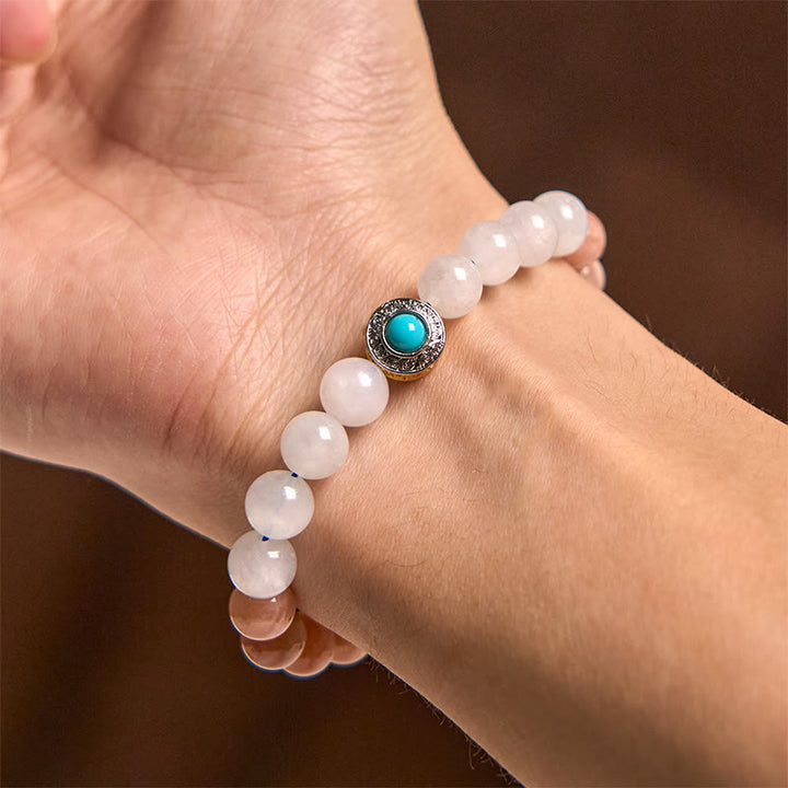 Bracelet apaisant en pierre de lune pêche naturelle et aigue-marine de Buddha Stones