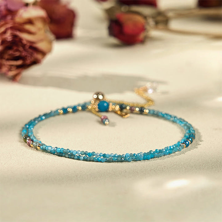 Bracelet triple tour en perles d'apatite naturelle ultra-fines de 3 mm en pierre de Bouddha, plaqué or 14 carats, créatif