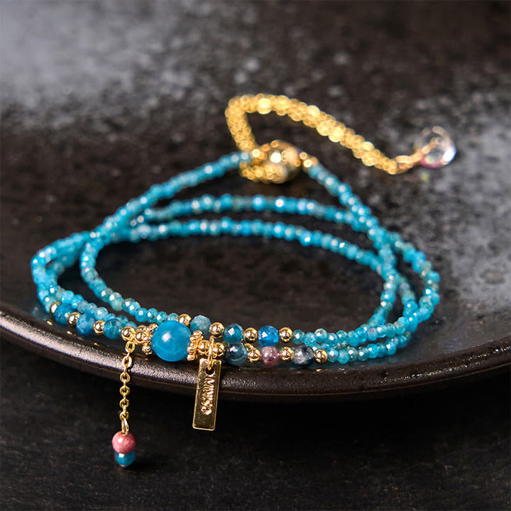 Bracelet triple tour en perles d'apatite naturelle ultra-fines de 3 mm en pierre de Bouddha, plaqué or 14 carats, créatif