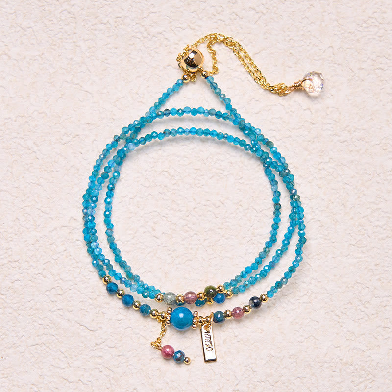 Bracelet triple tour en perles d'apatite naturelle ultra-fines de 3 mm en pierre de Bouddha, plaqué or 14 carats, créatif