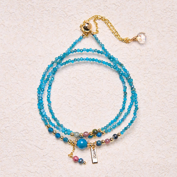 Bracelet triple tour en perles d'apatite naturelle ultra-fines de 3 mm en pierre de Bouddha, plaqué or 14 carats, créatif