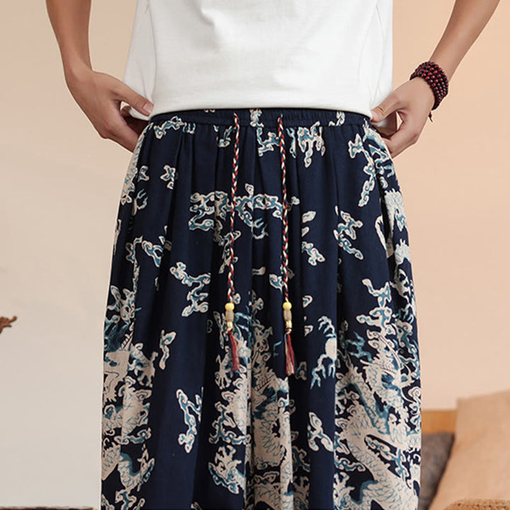 Pantalon sarouel en coton à imprimé dragon et Buddha Stones pour homme, longueur cheville, avec poches - image 7