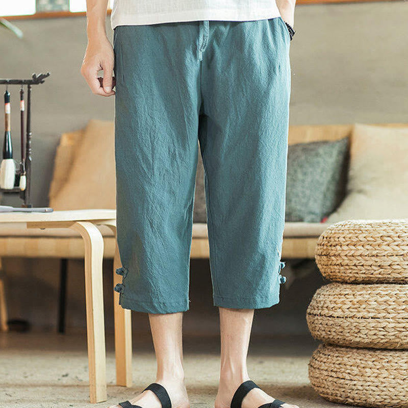 Pantalon sarouel court en coton avec poches pour homme, broderie de grues et de Buddha Stones - image 5