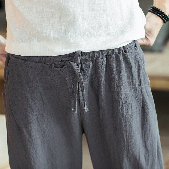 Pantalon sarouel court en coton avec poches pour homme, broderie de grues et de Buddha Stones - image 20