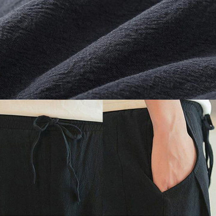 Pantalon sarouel court en coton avec poches pour homme, broderie de grues et de Buddha Stones - image 31