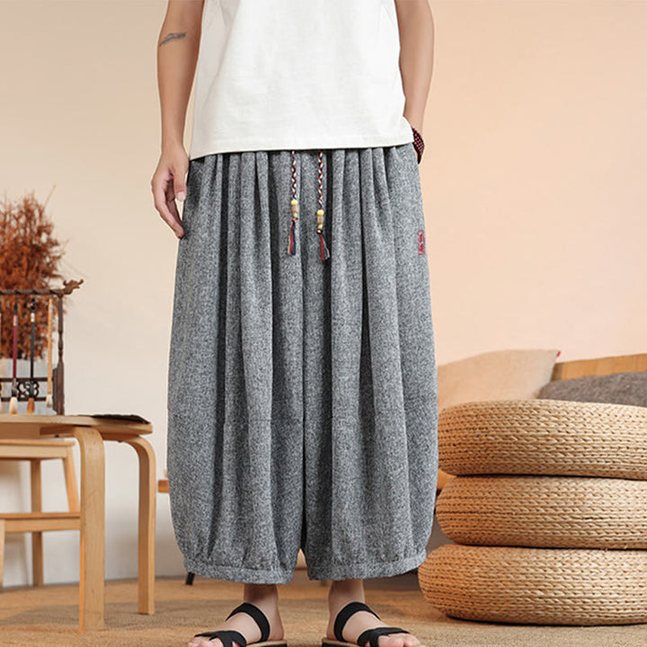 Pantalon sarouel court à la cheville pour homme, avec poches et broderies de personnages d'été, motif Buddha Stones