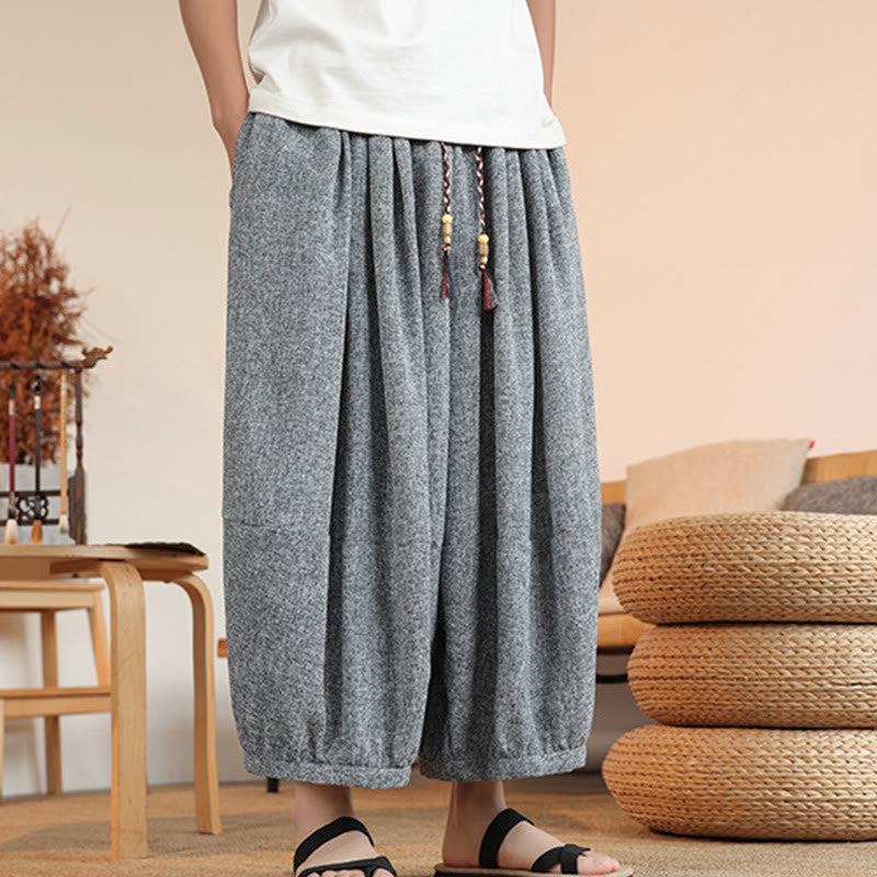 Pantalon sarouel court à la cheville pour homme, avec poches et broderies de personnages d'été, motif Buddha Stones