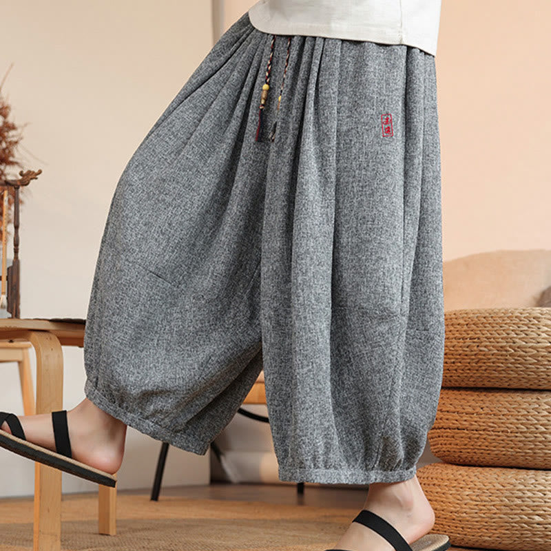 Pantalon sarouel court à la cheville pour homme, avec poches et broderies de personnages d'été, motif Buddha Stones