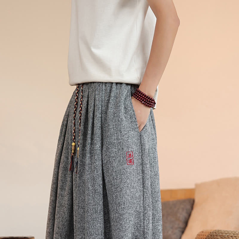 Pantalon sarouel court à la cheville pour homme, avec poches et broderies de personnages d'été, motif Buddha Stones